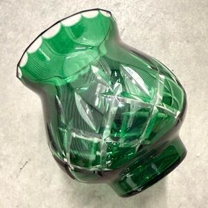 Green Cut Crystal Votive Candle Holder 3-1/2” W X 4” H